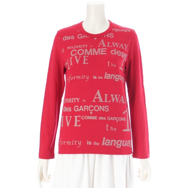 COMME des GARCONS コムデギャルソン AD2003 ウール ALWAYS グリッター レタリングプリント 長袖 カットソー GK-T038 レッド #A2570