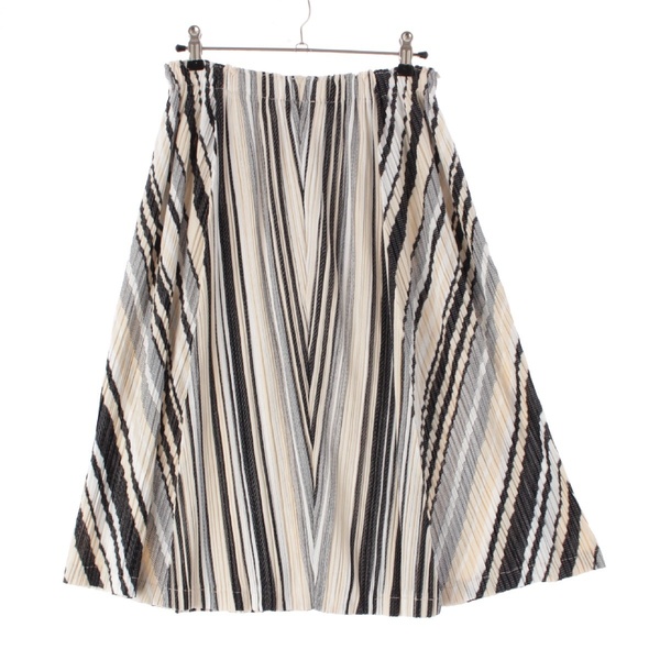 PLEATS PLEASE ISSEY MIYAKE プリーツプリーズ イッセイミヤケ コットン混 ストライプ プリーツ キュロット スカート PP61-JF644 #A2702