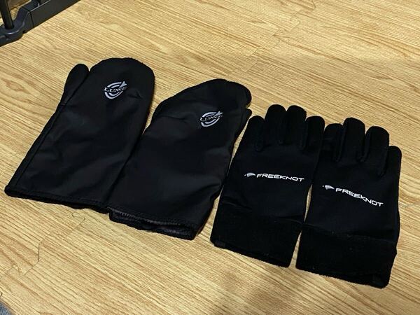 ★がまかつ GAMAKATSU ラグゼ LUXXE ハンドウォーマー LE700とFREEKNOT フリーノットの手袋 グローブ 中古品セット★