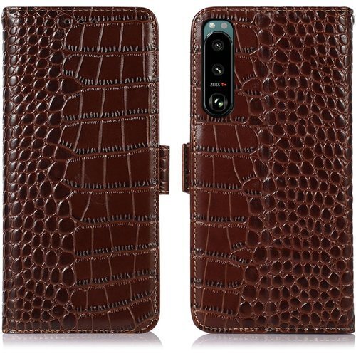 Xperia 5 II ケース 手帳型 本革 ワニ柄 ダークブラウン Rureu Eyu-5ii-brown 963