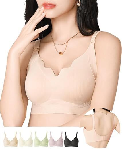 veimia 授乳ブラ上開き 授乳ブラ【前開きストラップオープン型】片手で瞬間授乳 ノンワイヤーマタニティブラ延長ホック付きW字型アンダー