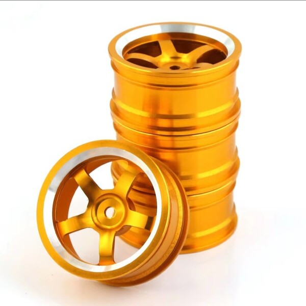 即決《送料無料》 ■アルミ 合金 ゴールド■ ホイール 5スポーク ラジコン ドリフト ドリパケ YD-2 タイヤ tt01 tt02 テツジン TE37