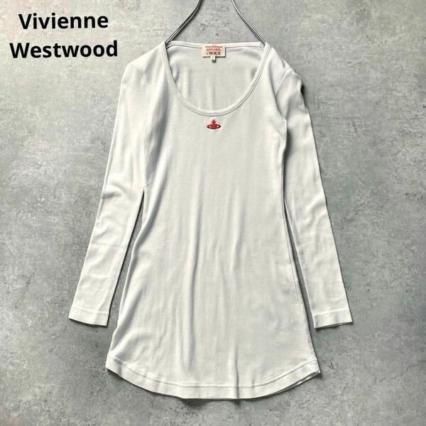 ヴィヴィアンウエストウッド ロングカットソー チュニック丈 オーブ刺繍 ホワイト 1サイズ 日本製 Vivienne Westwood