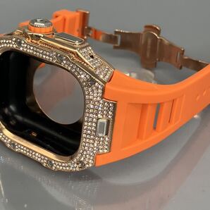 オレンジ rg★アップルウォッチバンド ラバーベルト カバー ステンレス Apple Watch ケース 49mm ウルトラ ultra ダイヤ キラキラ