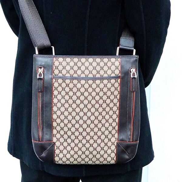 CELINE ヴィンテージ マカダムキャンバス ショルダーバッグ キャンバス ブラウン ベージュ セリーヌ