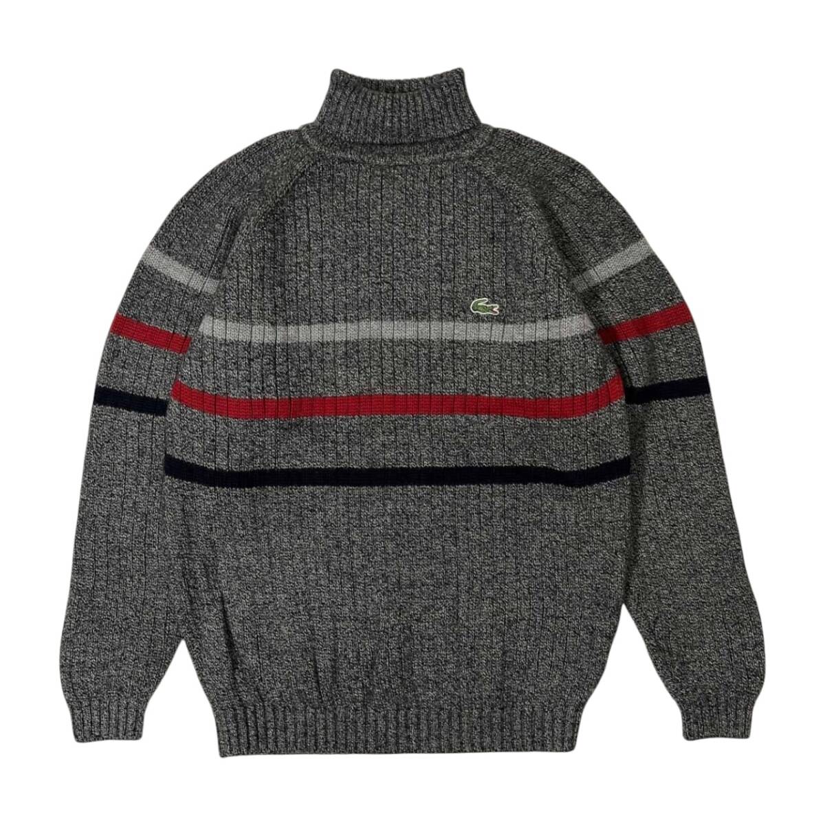 80s LACOSTE ラコステ 文字ワニ ボーダー柄 タートルネック