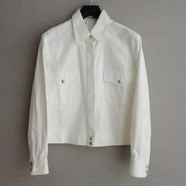 CHANEL コットンジャケット 38 ホワイト E97 シャネル 白 ブルゾン