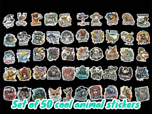 クールな動物ステッカー50個セット スマホ 手帳 キャリーケース シール