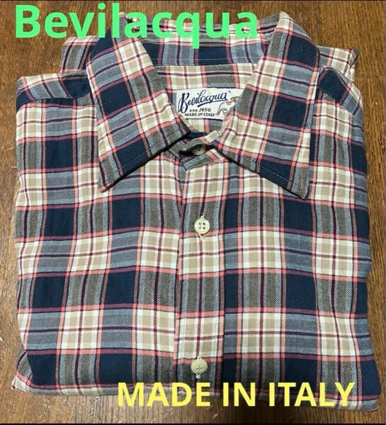 MADE IN ITALY製 Bevilacqua 長袖チェック柄シャツ Sサイズ