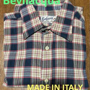 MADE IN ITALY製 Bevilacqua 長袖チェック柄シャツ Sサイズ