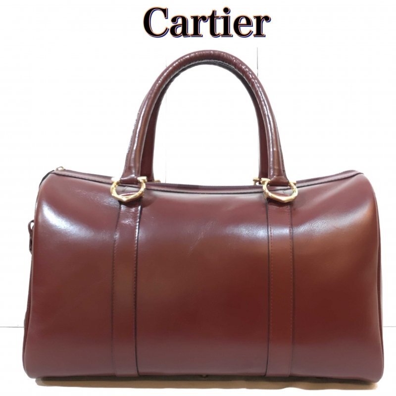 must de Cartier バーガンディ ハンドバッグ Yahoo!オークション -「バーガンディ バッグ」(カルティエ) (か