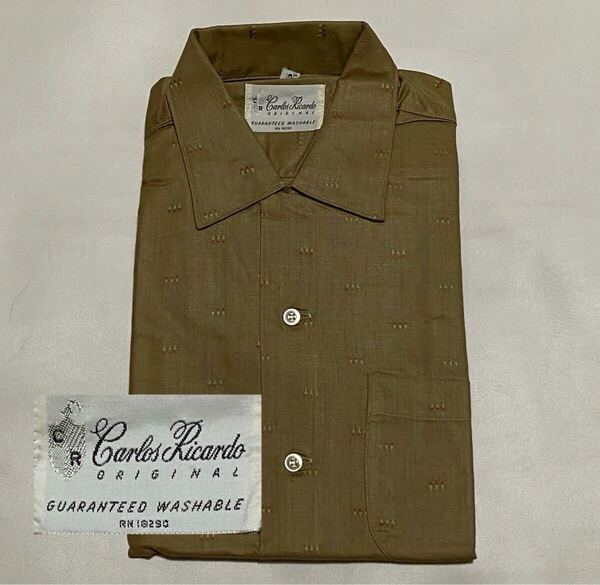 DEAD STOCK 50's Carlos Ricardo 3連ダイア レーヨン アセテートシャツ Mサイズ ロカビリー ビンテージ古着 50年代 60's NOSデッドストック