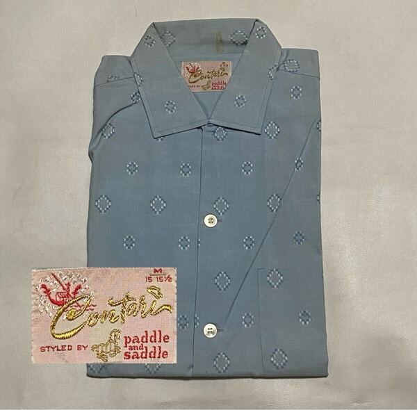 DEAD STOCK 50's Contari paddle & saddle 織り柄 レーヨンアセテートシャツ Mサイズ ビンテージ古着 ロカビリー 50年代 60's NOS デッド