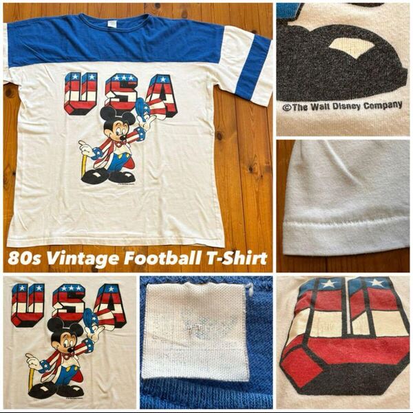 80sディズニーワールドミッキーマウスUSAアメリカ製フットボールTシャツアーテックスXL ヴィンテージ Disney Mickey Mouse