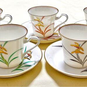 有田焼 香蘭社 色違い 金彩蘭柄カップ&ソ-サ-5客セット 貴婦人コーヒー碗皿