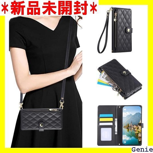 Gedurya iPhone 16e ケース 手帳型 バー 同色ストラップ付き ロング+ショート - ブラック 160