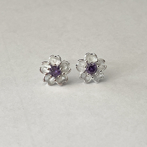 ピアス シルバー 桜 さくら チェリーブロッサム スタッド パープル ジルコニア レディース アクセサリー