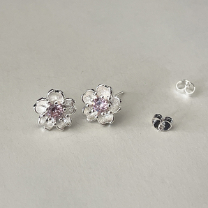 ピアス シルバー 桜 さくら チェリーブロッサム スタッド ピンク ジルコニア レディース アクセサリー