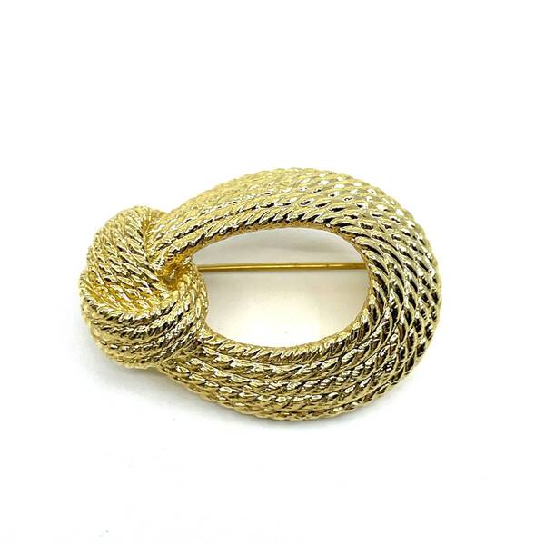 【美品】SONIA RYKIEL BIJOUX ソニアリキエル ブローチ ゴールド 結び目 ロープ 綱 紐 シンプル エレガント ラグジュアリー