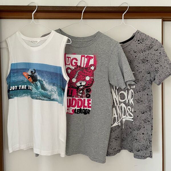 H&M半袖Tシャツ H&Mノースリーブ Fortnite半袖 男の子 古着 白 グレー 綿 3枚セット
