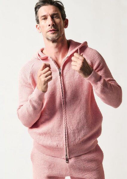 【美品】1piu1uguale3ウノピゥウノウグァーレトレ/ZIP HOODEDニットパーカー/MRK264-COT400/ピンク系/サイズ6