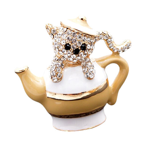 猫ブローチ 可愛い 子猫のラインストーンブローチ (未使用品)