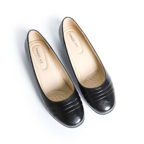 20445 アウトレット レディース フラットパンプス ブラック スムース 23.5cm ローヒール パンプス ラウンドトゥ