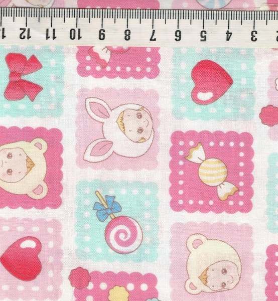 ★国産コットン QUILT GATE キルトゲイト ぷにぷにキャンディ ピンク ハート サイズ約50cm×110cm