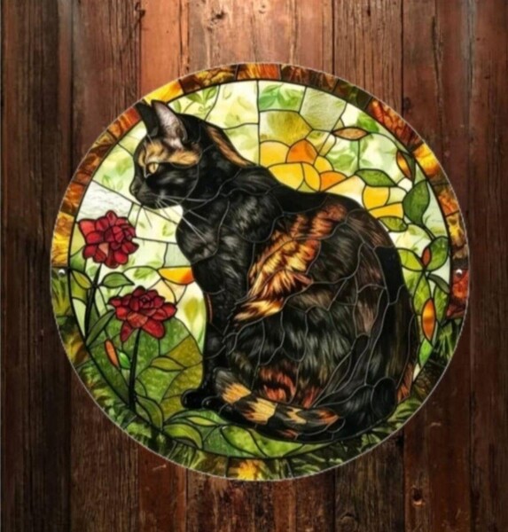 猫の壁飾り メタルウォールアート サビ猫と花D 猫の雑貨 HANAKO