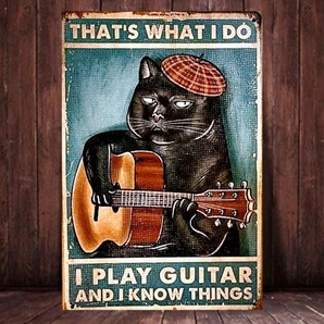 ブリキ看板 HANAKO レトロ 猫の看板 E10 黒猫 ギター 楽器