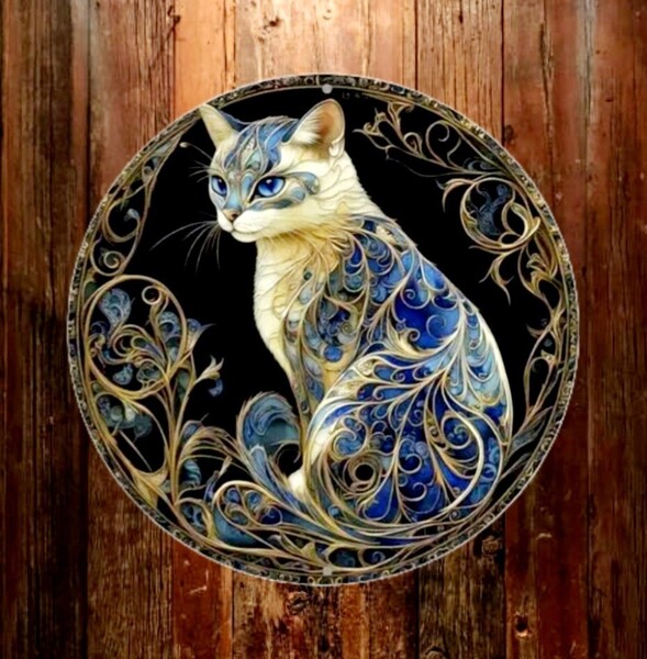 猫の壁飾り メタルウォールアート 青い猫J 猫の雑貨 HANAKO