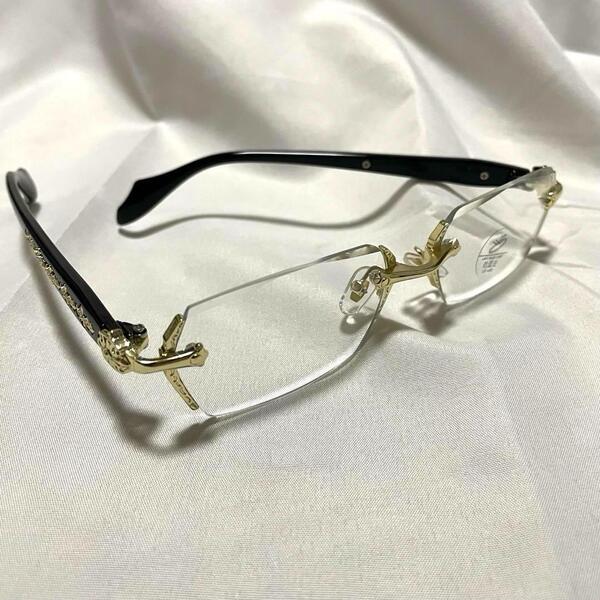 新品 メガネ リムレス ゴールド 眼鏡 サングラス 韓国 海外 メタル ラップ クロムハーツ カザール y2k ディータ 好きな方へ