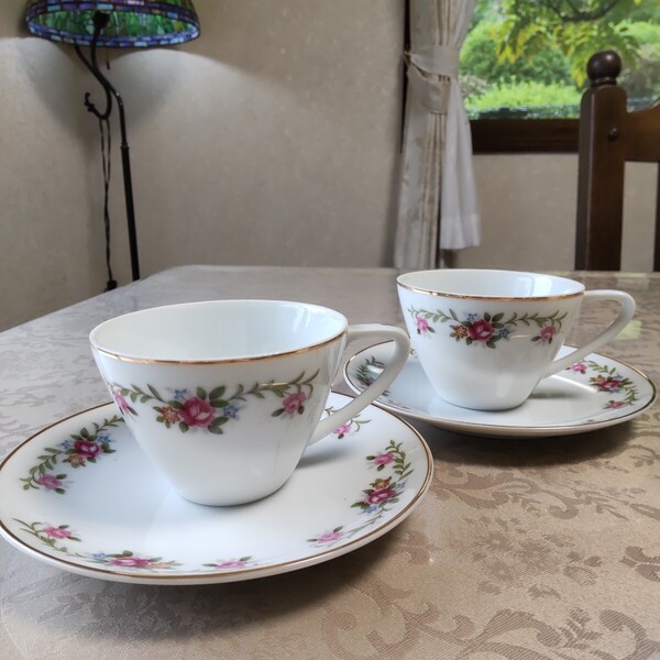 GLORY 日本製 昭和レトロ コーヒーカップ ソーサー 2客セット 優雅 バラの花柄 愛知県瀬戸産 GLORYCHINAティーカップ兼用 保管美品