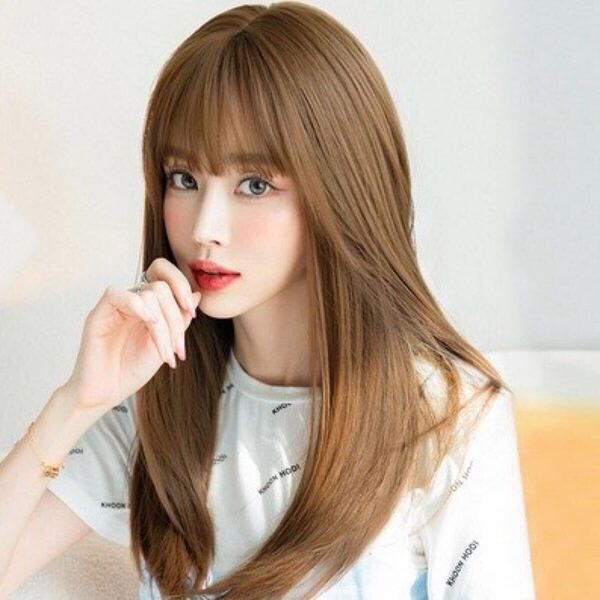 W37◎フルウィッグ ファッションウィッグ ロング ストレート ブラウン 自然 かつら