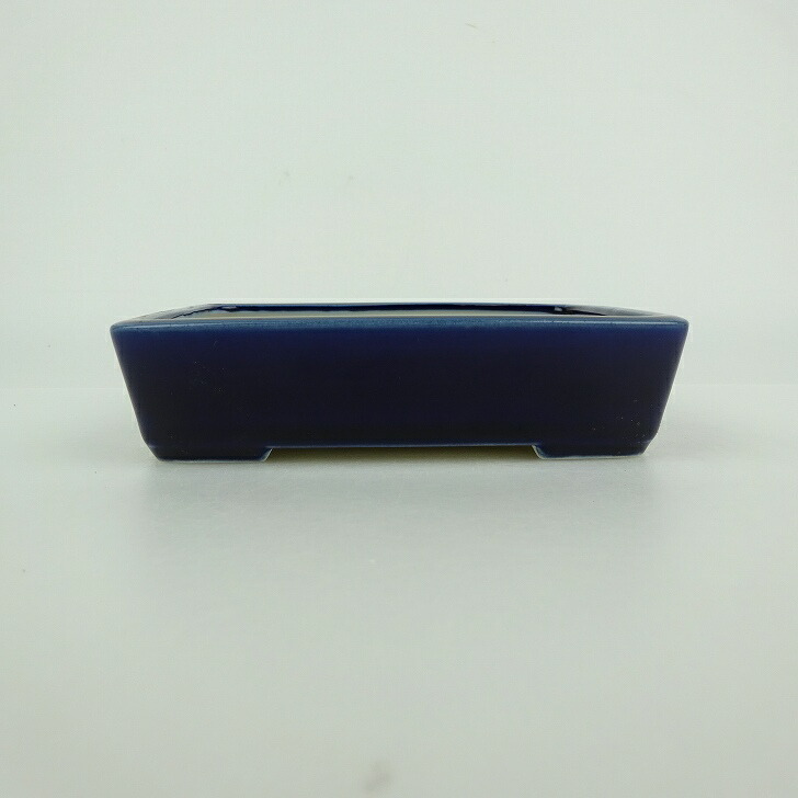 落款有り　長方　青　盆栽鉢 盆栽鉢 青香 小型 長辺 約 12cm 長方鉢 釉薬 現品 中古鉢