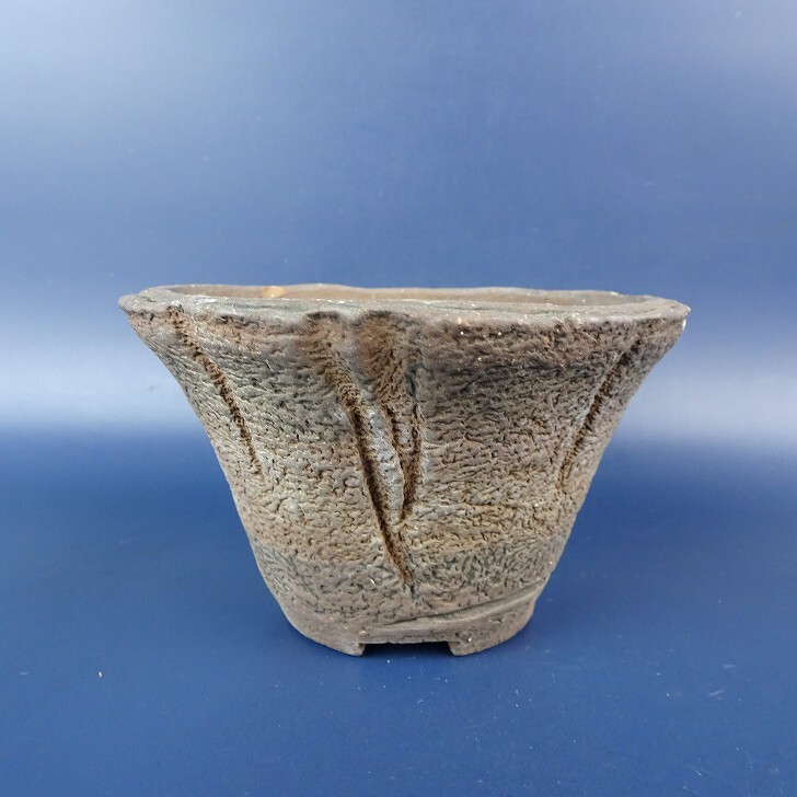 盆栽鉢 時代古鉢希少常滑名工昭山朱泥懸崖釘彫山水図ミニ盆栽鉢