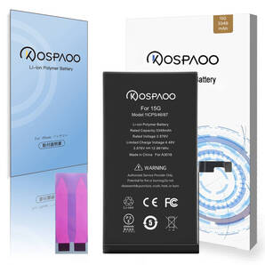 For iPhone 15 バッテリー 単品 標準容量 交換ビデオ 3349mAh PSE準拠 Kospaoo/iPower 互換 Li-ion Battery 交換 修理