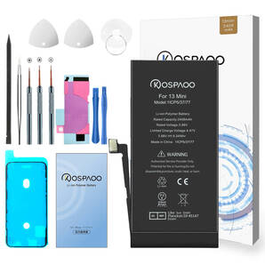 For iPhone 13 Mini バッテリー 『工具セット』 標準容量 交換ビデオ 2406mAh PSE準拠 Kospaoo/iPower 互換 Li-ion Battery 交換 修理
