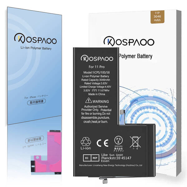 For iPhone11 Pro バッテリー 単品 標準容量 交換ビデオ 3046mAh PSE準拠 Kospaoo/iPower 互換 Li-ion Battery 交換 修理