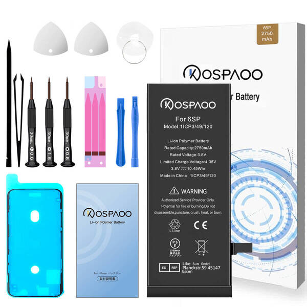 For iPhone6s Plus バッテリー 『工具セット』 標準容量 交換ビデオ 2750mAh PSE準拠 Kospaoo/iPower 互換 Li-ion Battery 交換 修理
