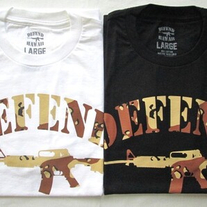 ★新品 ハワイ発 DEFEND HAWAII ディフェンドハワイ Tシャツ L 白 黒 USサイズ 迷彩柄 カモフラ チョコチップカモ 機関銃柄 ライフル 2点★