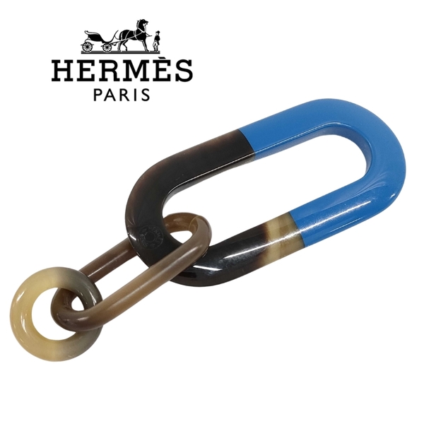 【箱付き】エルメス HERMES ネックレス バッファローホーン ペンダント トップ ラッカー ブルー ブラウン