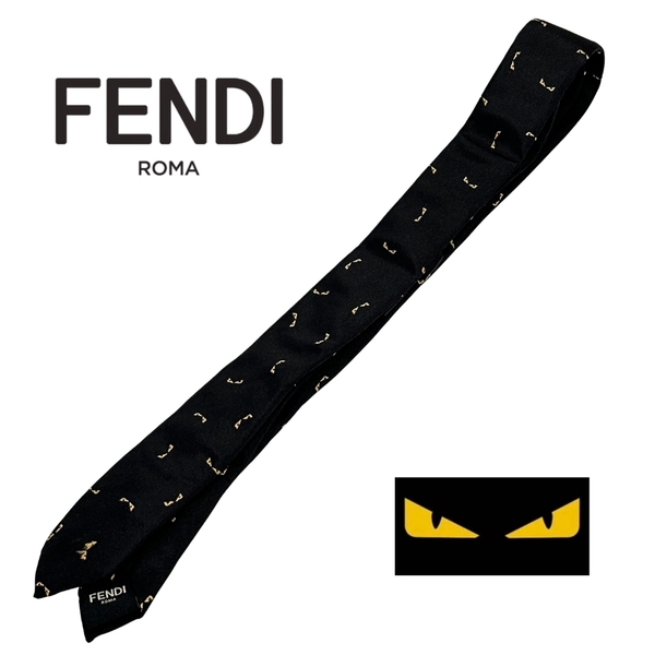 FENDI フェンディ モンスター シルク ネクタイ ナロータイ ブラック