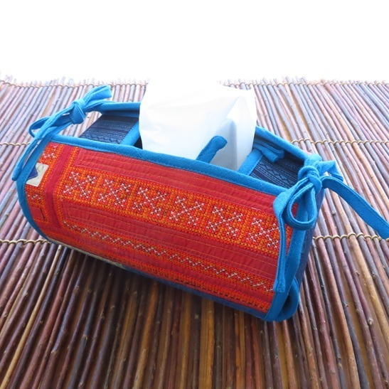 〓 新品 〓 モン族 ティッシュケース 〓 少数民族 刺繍 古布 エスニック アジアン ティッシュボックス おしゃれ 〓B050
