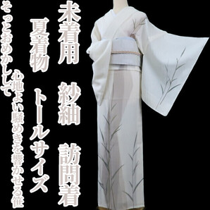 tomihisa 未着用 紗紬 夏着物 正絹 トールサイズ 仕付け糸付“そっとおめかしして心地よい騒めきを響かせる笹”訪問着 3790