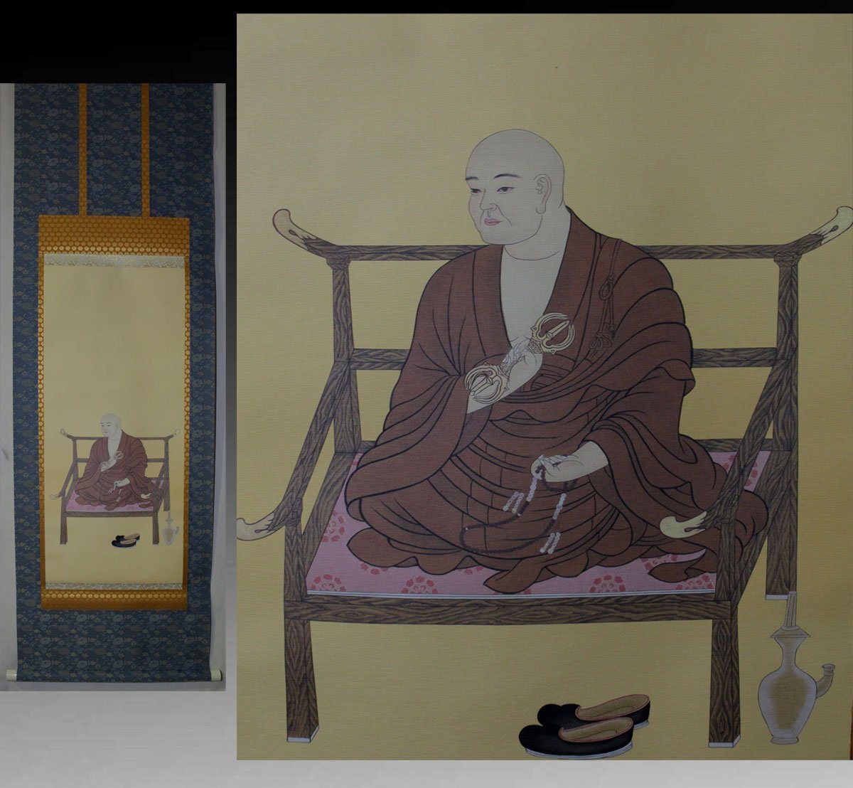 紺紙 仏画 掛け軸 年中掛け 危うい 美品 弘法大師像