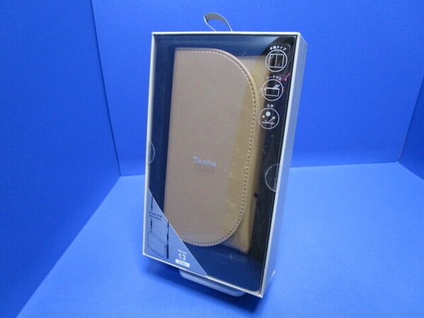 iPhone13 ケース Teshe basic flip case (khaki) カーキー ポーチ付き 手帳型 スマホショルダー ショルダーストラップ 80~150cm 調節可能