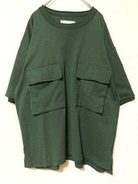 サカイ sacai クルーネック tシャツ ダブル フラップ ポケット ワーク 半袖 3 カーキ グリーン トップス