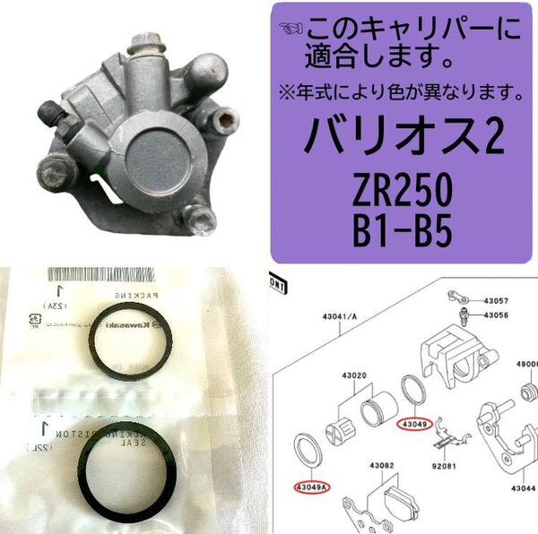 ●在庫あり 即納 バリオス 2 B1-B5 リア ブレーキ キャリパー ピストン シール セット 1台分 カワサキ 純正 ZR250B 【T】