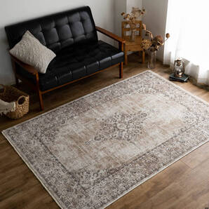 【季節に関係なくオールシーズン使えます】カーペット ヴィンテージ風 ペルシャ 柄 シャルム ラグマット 1畳 90×140 ベージュ